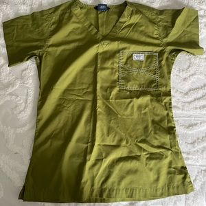 Blue sky scrubs top in green
